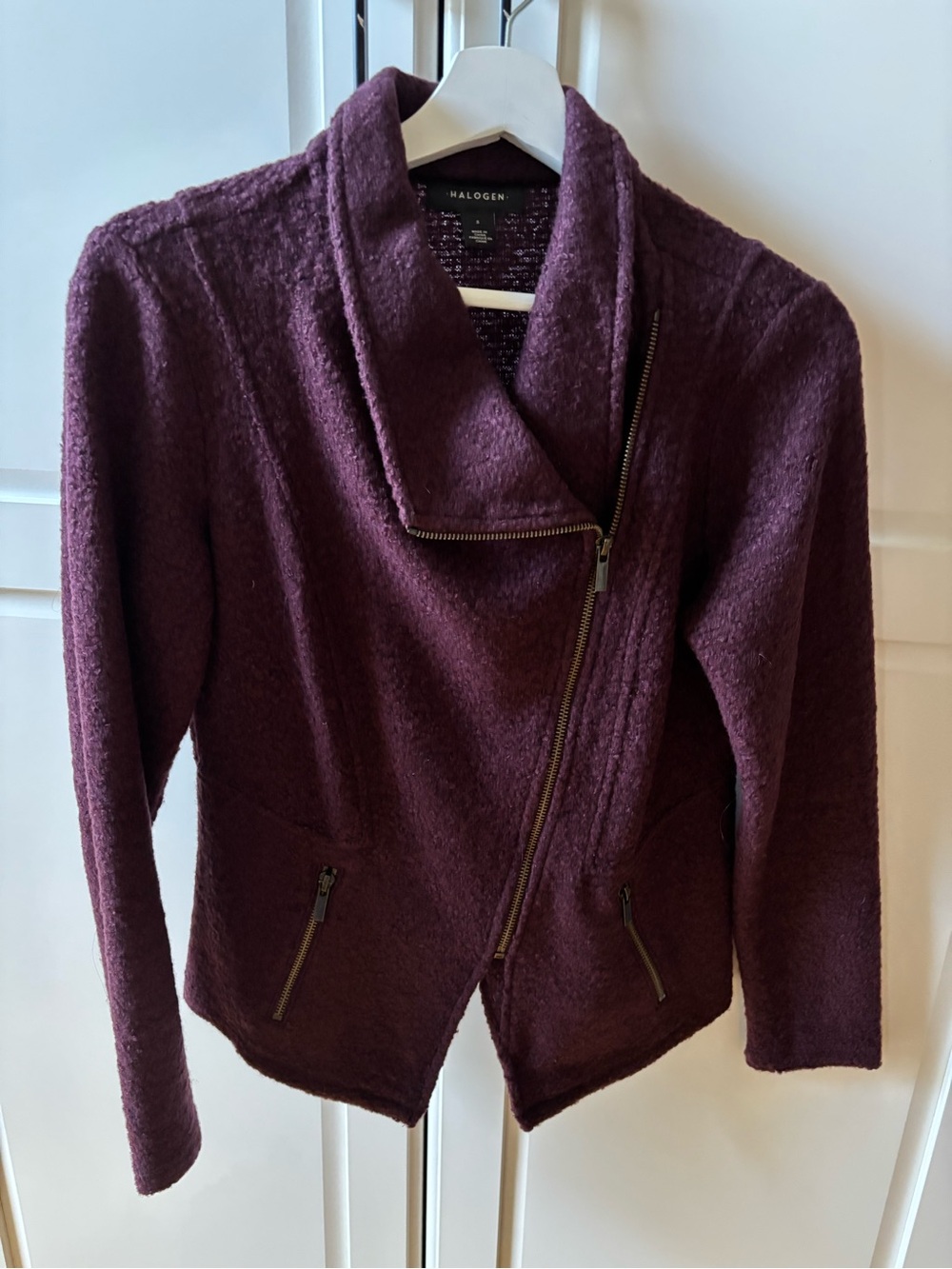 Halogen Plum Asymmetrical Zip Knit Jacket